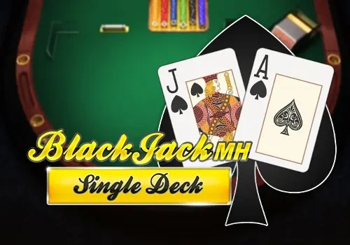 Single Deck BlackJack MH spelscherm met kaarten en speeltafel